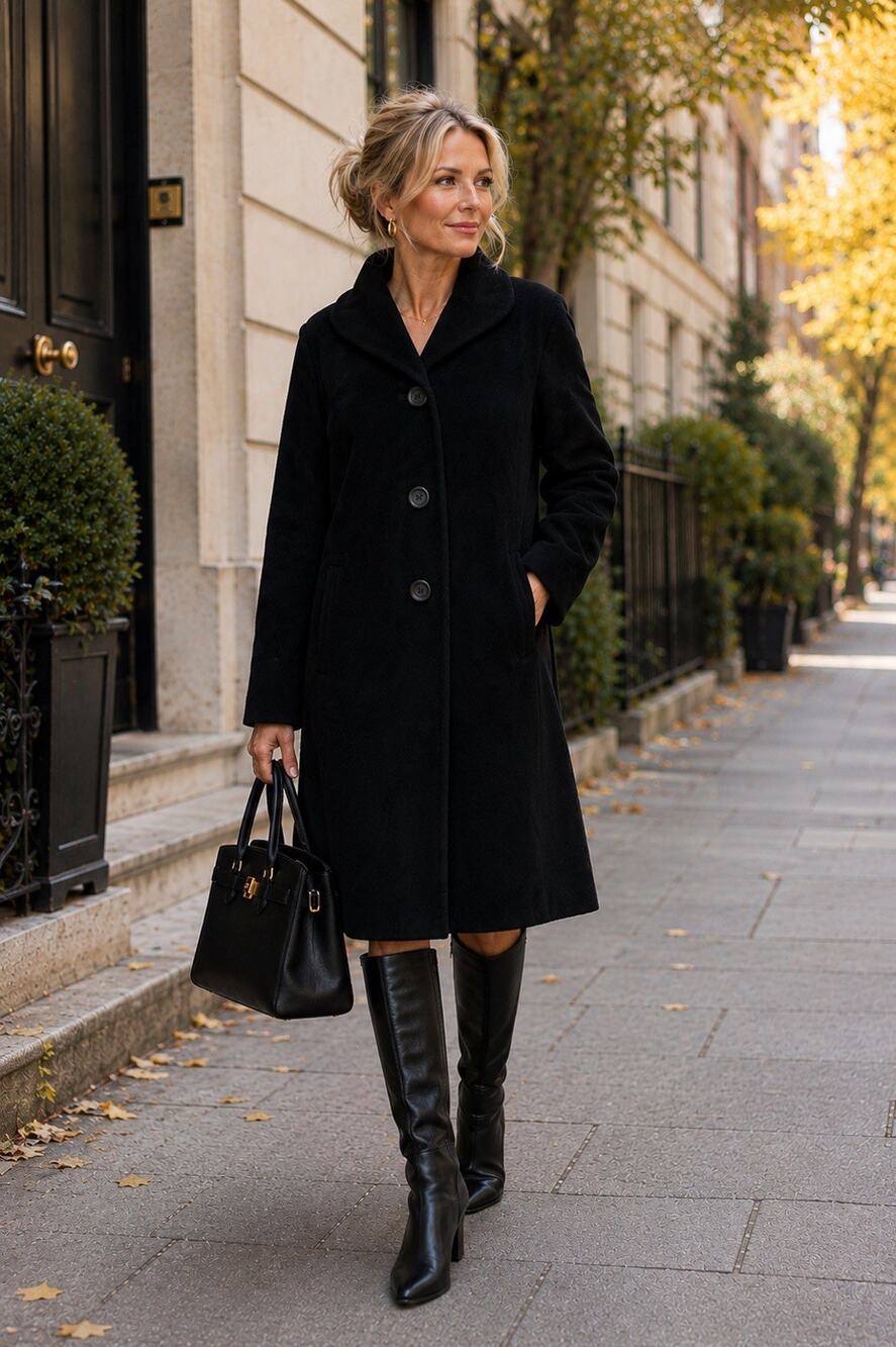 Cinzia Rocca Black Long Single Breasted Three-Button Overcoat Jacket Size US 10